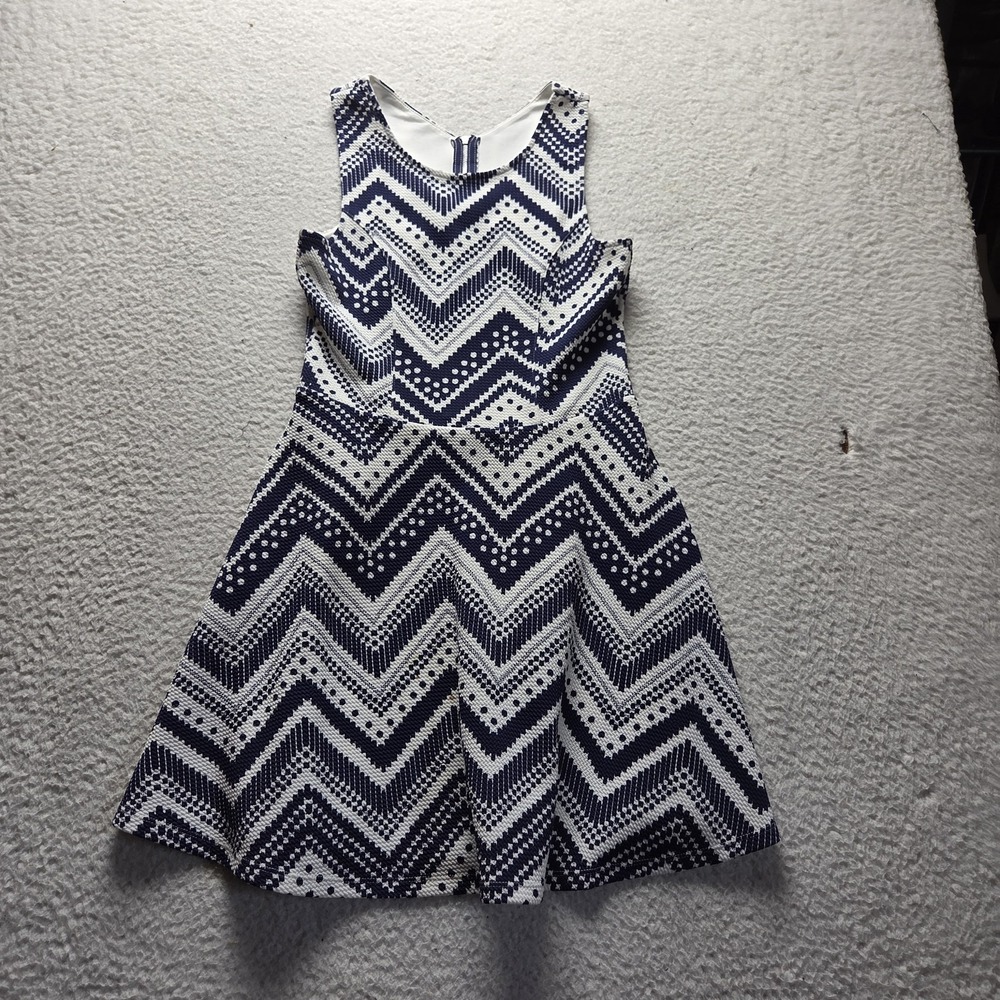 Trixxi Dress Girls 7 Blue Chevron Sleeveless Cutout Fit & Flare Knit Party